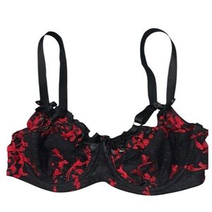 Felina Underwire Push-Up Black & Red Lace Unlined Sexy Bra